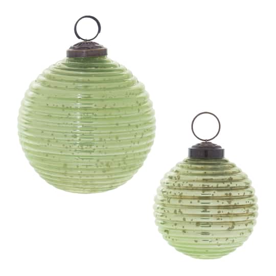Green Ribbed Mercury Glass Ball Christmas Ornaments Set